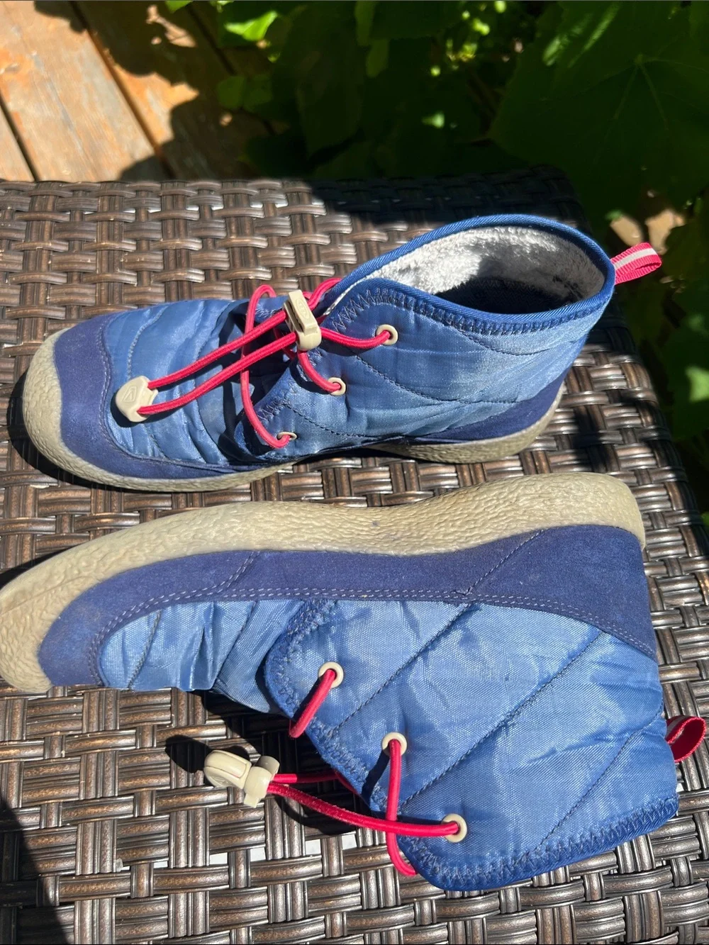 KEEN Kids Blue Booties with Pink Laces